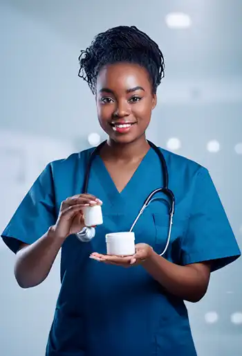 A nurse holding medication.