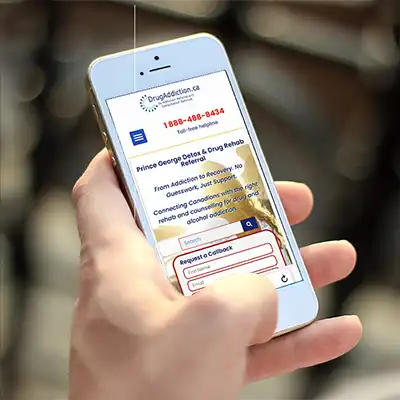 Cell phone with DrugAddiction.ca's website.